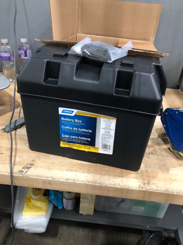 Photo 2 of Camco Large Battery Box with Straps and Hardware - Group 27, 30, 31 |Safely Stores RV, Automotive, and Marine Batteries | Measures Inside 7-1/4" x 13-1/4" x 8-5/8" | (55373) Frustration Free Packaging Large Battery Box