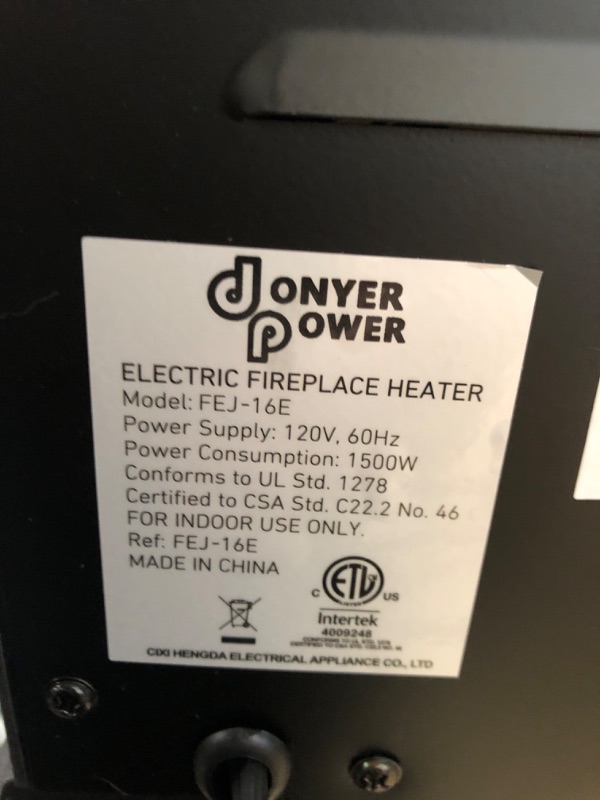 Photo 3 of **TESTED POWERS ON, DAMAGE TO DISPLAY ONLY
DONYER POWER 23" Electric Stove Portable Heater, 1500W,LED Adjustable Flame Intensity Control, Black, Room Heater,Space Heater 23.4'' Black