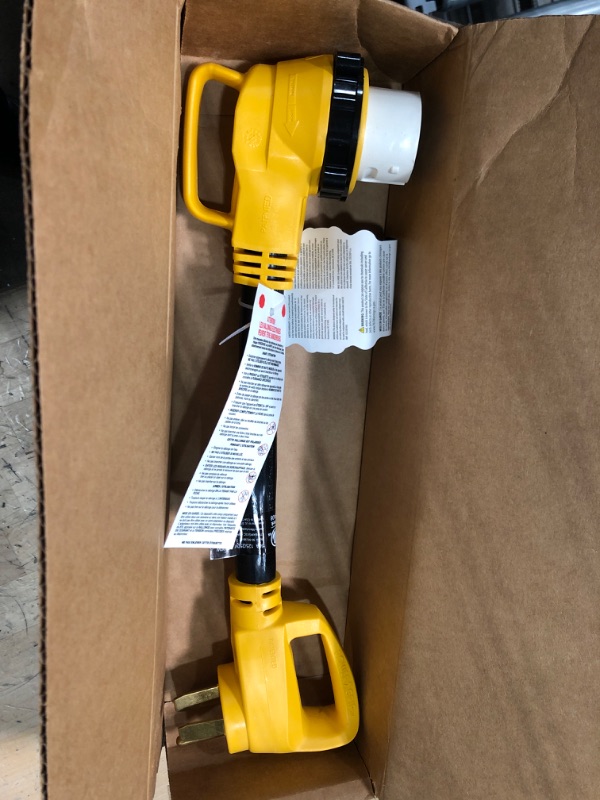 Photo 1 of Camco 18" Heavy Duty Locking Female PowerGrip Adapter with Innovative 90 Degree Bend Design-50 Standard Male / 50 AMP (21052) Frustration Free Packaging