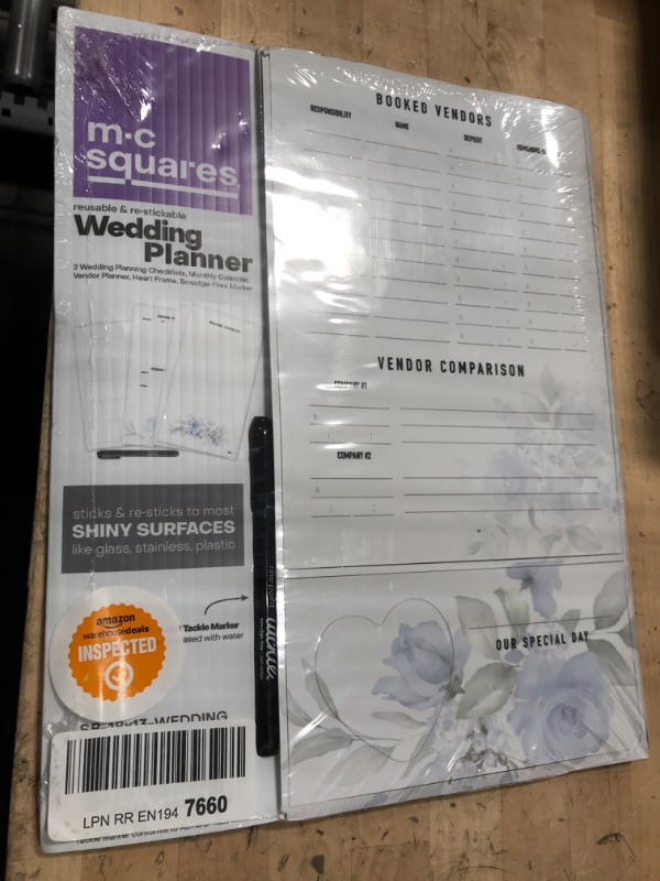 Photo 3 of Ultimate Wedding Organizer | Reusable Dry Erase Monthly, Checklist and Event Planners with Smudge-Free Tackie Marker | Clings to Stainless Steel & Glass | USA Made by M.C. Squares