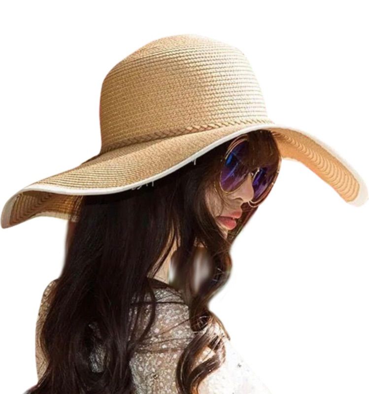 Photo 1 of Lanzom Womens Wide Brim Straw Hat Big Floppy Foldable Roll up Cap Beach Sun Hat UPF 50+