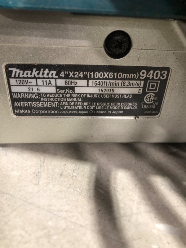 Photo 3 of * powers on but does not work * sold for parts/repair *
Makita 9403 4" x 24" Belt Sander, Teal