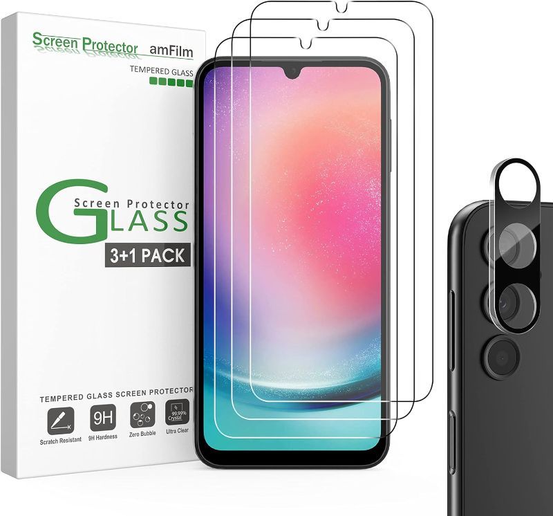 Photo 1 of  2 pack - amFilm 3+1 Pack Tempered Glass Screen Protector for Samsung Galaxy A24 6.5" with Camera Lens Protector, Case Friendly, Easy Installation and Bubbles-Free
