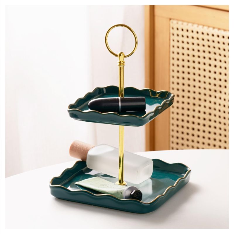 Photo 1 of 2 Tiered Jewelry Dish Ring Holder Double Jewelry Tray, Ring Dish for Jewelry, Ceramic Ring Tray Jewelry Storage Stand for Rings Bracelets, Necklace, Earrings, Gifts for Women, Grils, Dark Green