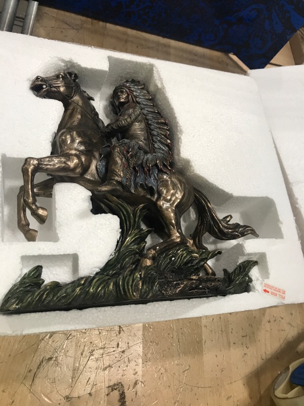 Photo 2 of Top Collection Chief Sitting Bull on Horseback Statue - Native American Sculpture with Beautiful Headdress in Premium Cold Cast Bronze- 10.75-Inch Collectible Indigenous Warrior Figurine