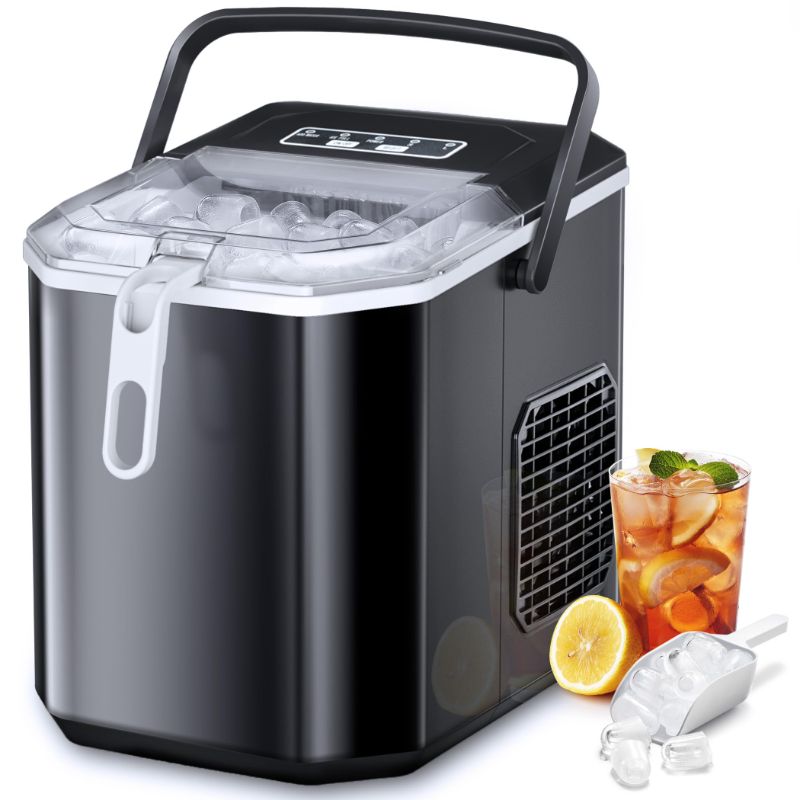 Photo 1 of COWSAR Ice Makers Countertop, Ice Maker Machine 6 Mins/9 Pcs Bullet Portable Ice Maker Machine 26.5lbs/24Hrs with Self-Cleaning, Ice Scoop and Basket, Ice Maker for Party/Kitchen/Home/Office 26.5LBS / 24H Black 1