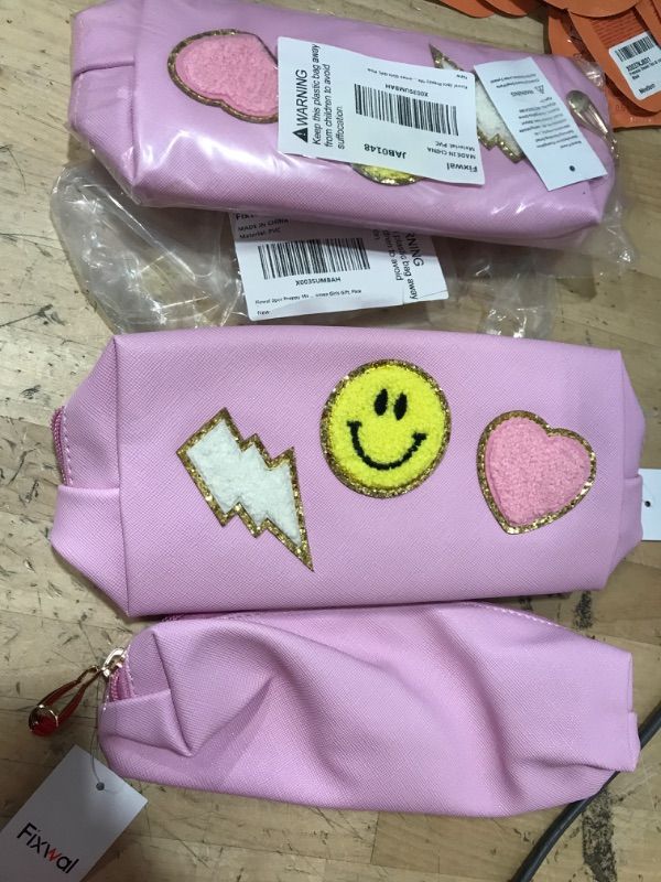 Photo 1 of 2 pack - Fixwal Preppy Makeup Bag, 2pcs, Pink, Makeup Bag for School, Portable Waterproof Purse, Cosmetic Bag with Patches, Stuff Pouch, Makeup Brush Bag