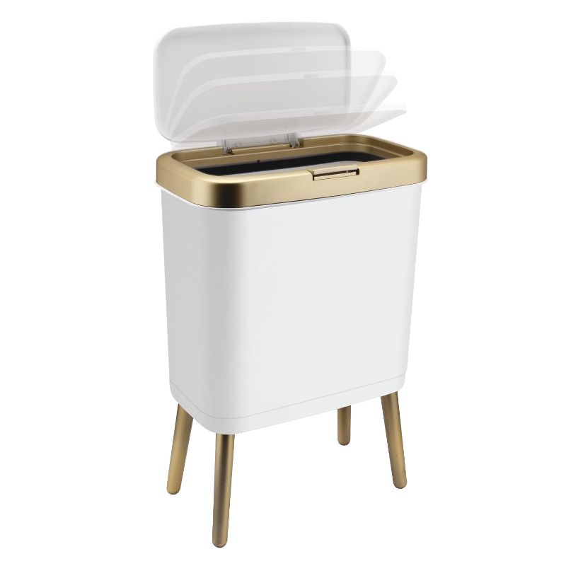 Photo 1 of *READ NOTES* Trash Can with Lid, Plastic Garbage Can with Push Button, Narrow Modern Waste Basket for Kitchen, Slim Bedroom Garbage Bin, 15L Bathroom Trash Can for Home, Living Room, Toilet, Office (White)
