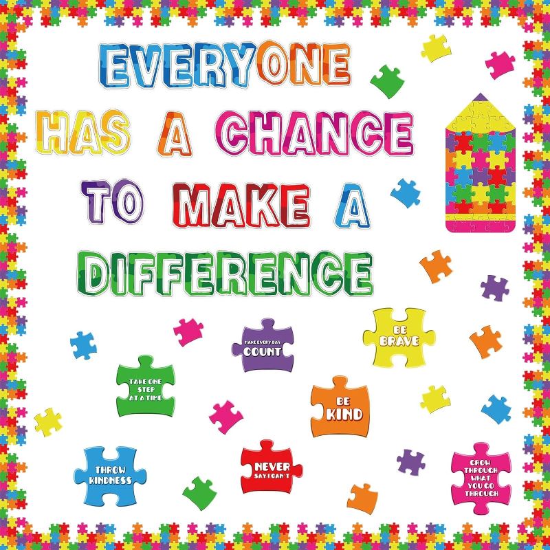 Photo 1 of 2 Maitys Growth Mindset Bulletin Board Set with Puzzle Pieces for Classroom Decorations Colorful Positive Cutouts Everyone Has Chance to Make Difference Wall Door Decor for Teacher Middle School Supply
