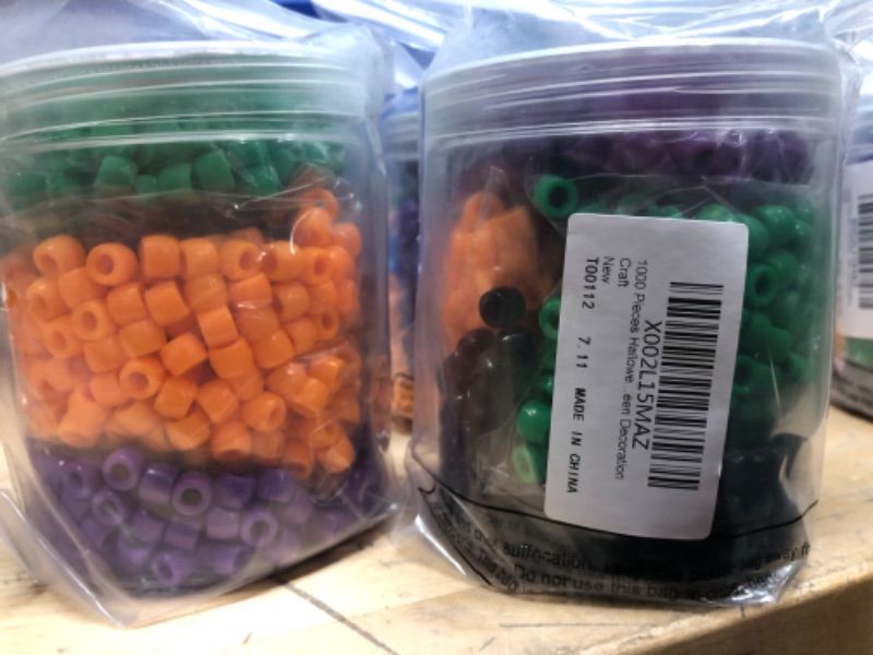 Photo 2 of 2000 Pieces Halloween Craft Beads Plastic Pony Beads in Orange Green Purple and Black Halloween Round Plastic Beads with Storage Box for Halloween Decoration Craft