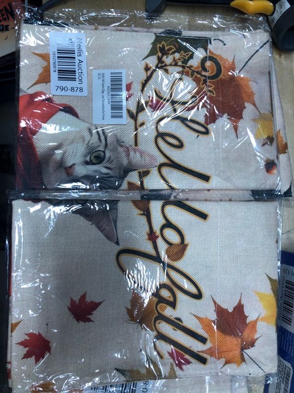 Photo 1 of 2 Hello Fall Garden Flags Cat Maple leaf Autumn Garden Flags 12x18 Double Sided Autumn Outdoor Decorations for Home
