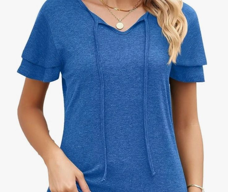 Photo 1 of large Summer Short Sleeve Tops Casual Ruffle Sleeve Loose Fit Tee Shirts