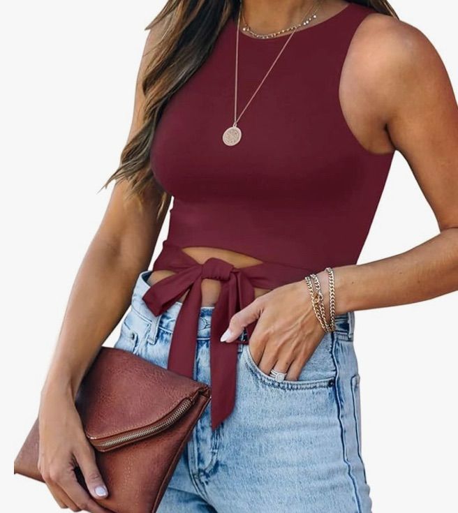 Photo 1 of Berryou Crop Tops for Women Sleeveless Halter Neck Basic Casual Racer Back Tank Tops MEDIUM 