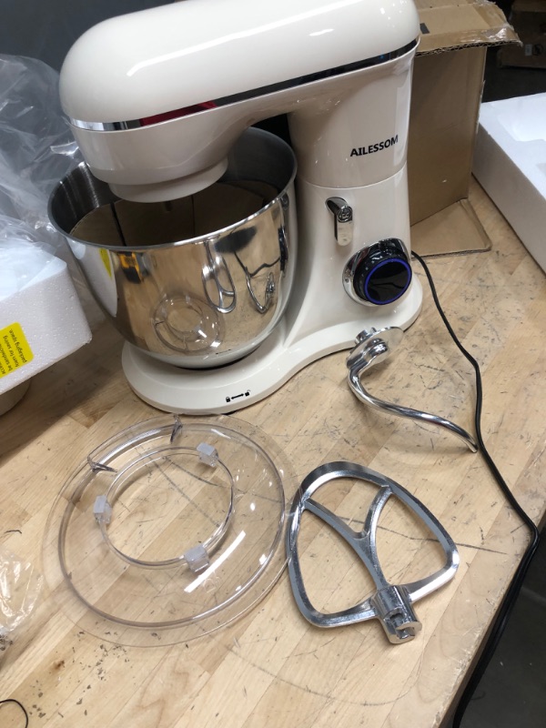 Photo 2 of **MISSING WHISK**POWERS ON**
AILESSOM 3-IN-1 Electric Stand Mixer, 660W 10-Speed With Pulse Button, Attachments include 6.5QT Bowl, Dough Hook, Beater, Whisk for Most Home Cooks, Almond Cream