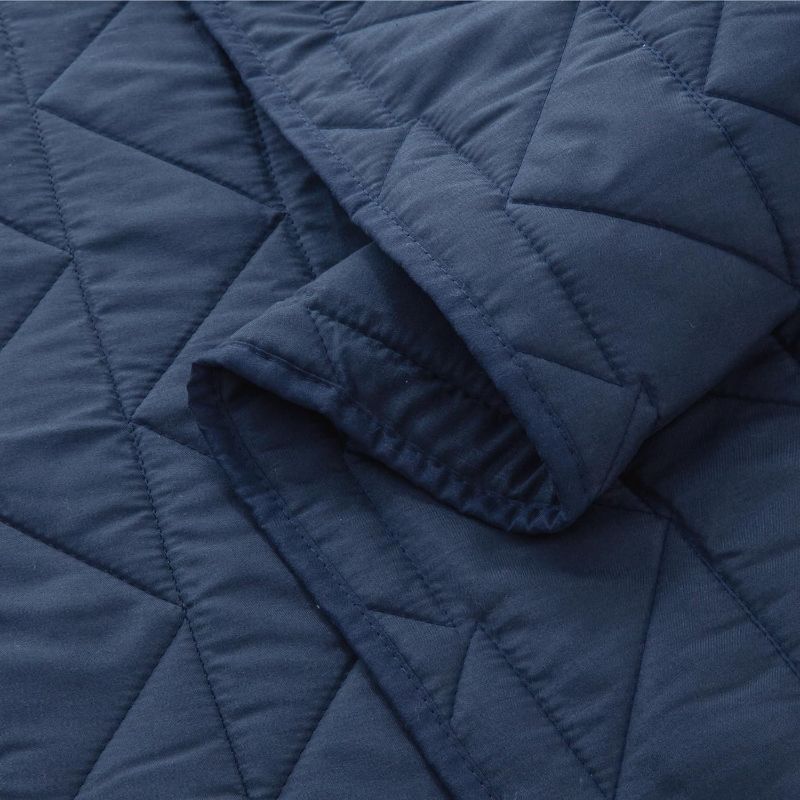 Photo 1 of  Queen Bedspread - Summer Lightweight Full Size Quilt Set, Soft Modern Weave Pattern Navy Blue Queen Quilt 90" x 96" 
