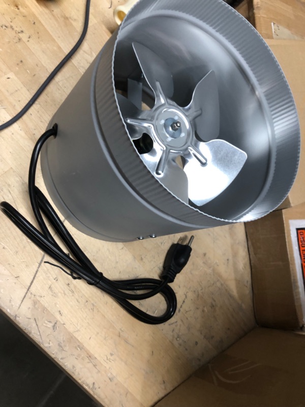 Photo 2 of **POWERS ON**
iPower 8 Inch 254 CFM Inline Duct Fan with Low Noise, HVAC Exhaust Ventilation Fan for Bathrooms/Kitchens/Basements/Attics, Grey 8" Fan