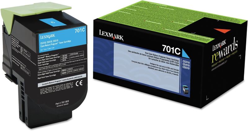 Photo 1 of Lexmark 70C10c0 Toner Cartridge (701C), Cyan - in Retail Packaging
