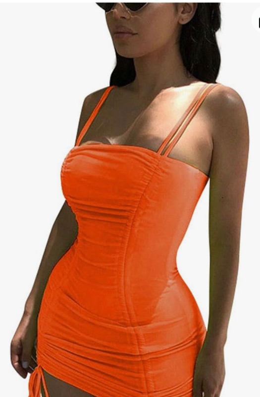 Photo 1 of SIZE SMALL LuFeng Women's Double Spaghetti Strap Ruched Bodycon Sexy Dresses Party Night Club Dresses