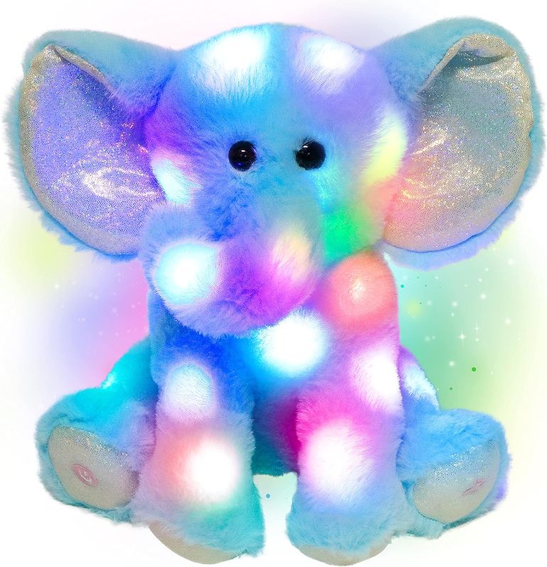 Photo 1 of Cuteoy Light up Elephant Stuffed Animal Glow in The Dark Floppy Night Light Bedtime Blue Elephant Baby Toy Soft Animated Adorable Cute Plush Toy for Newborn Boys Girls Birthday Gifts
