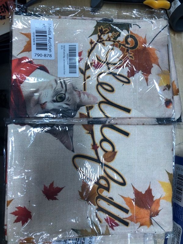 Photo 2 of 2 Hello Fall Garden Flags Cat Maple leaf Autumn Garden Flags 12x18 Double Sided Autumn Outdoor Decorations for Home
