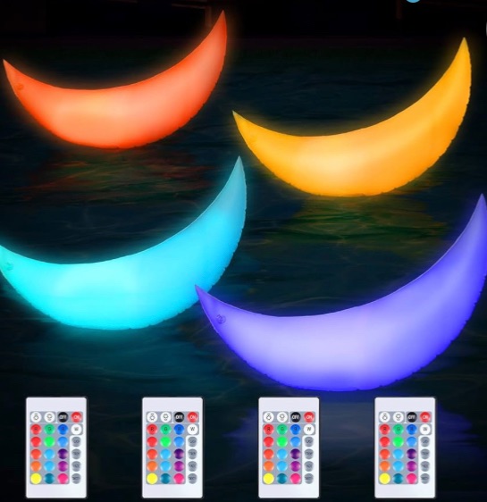 Photo 1 of 4 Pack Solar Floating Pool Lights 24 Inch LED Crescent Moon Pool Ball Inflatable Waterproof Glow Pool Accessories Outdoor Colorful Changing Pool Orb Light Party Decor for Above Ground Swimming Pool