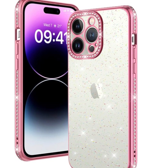 Photo 1 of 2 oleevee Case for iPhone 14 Pro Max Case Glitter [Diamond Camera Cover] Clear Glitter Sparkly Soft Slim Shockproof Protective iPhone 14 Pro Max Phone Cases for Women Girly, 6.7 inch Clear Pink