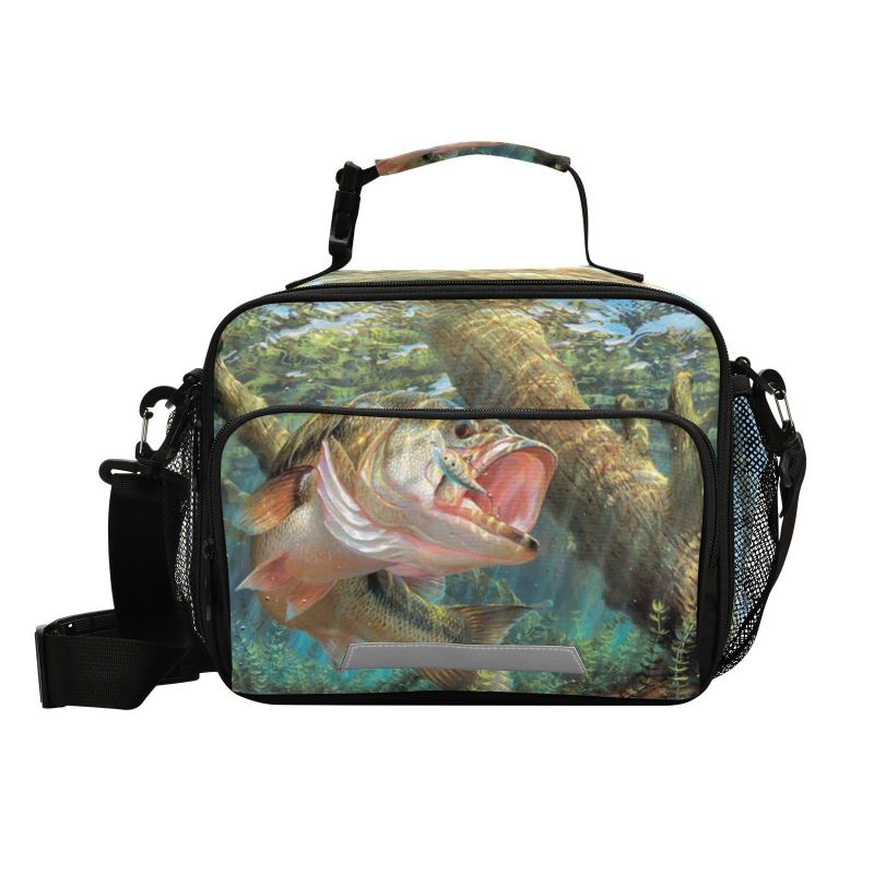Photo 1 of  Reusable Insulated Lunch Bag, Bass Fish Fishing Durable Leakproof Cooler Lunch Box Meal Prep Organizer Tote Bag with Detachable Handle for Women & Men Bass Fish Fishing 11'' x 9.05'' x 4.33''