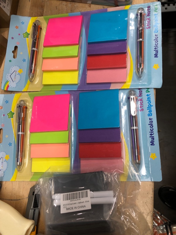 Photo 2 of 2 ZHUNBABA Sticky Notes (8Pads),3x3 Sticky Notes 50 Sheets,2 Multicolor Pen in One,Colored Ballpoint Pens Sticky Pads Posted Notes for Home Office School Supplies, Party Favors, Desk Accessoriess.