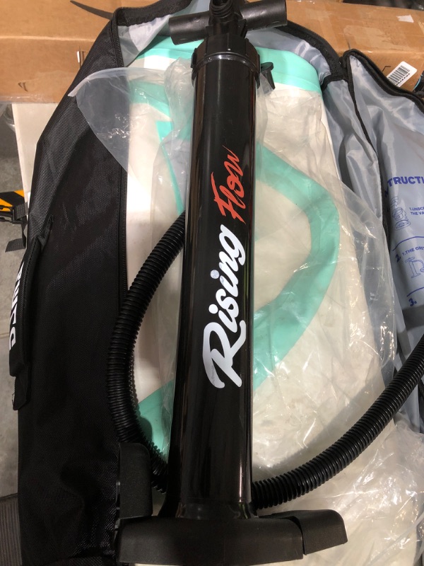 Photo 1 of * damaged item * sold for parts or repair as needed*
Mint Green Inflatable paddleboard with Paddle, Pump, and Black Carry Case