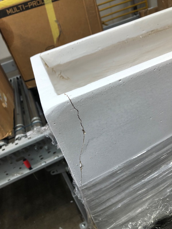 Photo 4 of **DAMAGE**Kante Rectangular Pure White Concrete Metal Indoor Outdoor Planter Pot, W/ Drainage Hole for Patio, Home and Garden
