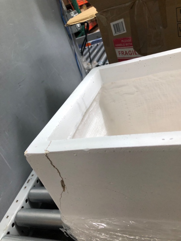 Photo 3 of **DAMAGE**Kante Rectangular Pure White Concrete Metal Indoor Outdoor Planter Pot, W/ Drainage Hole for Patio, Home and Garden
