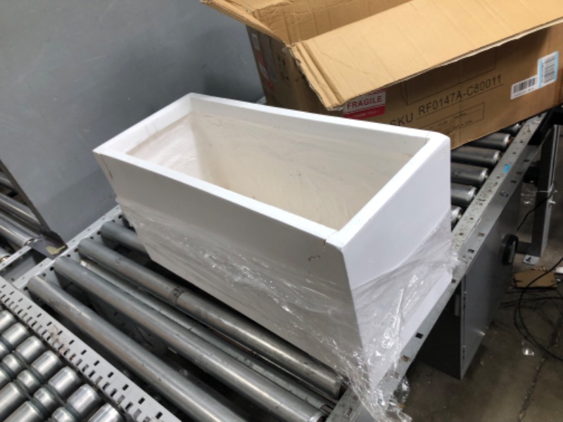 Photo 6 of **DAMAGE**Kante Rectangular Pure White Concrete Metal Indoor Outdoor Planter Pot, W/ Drainage Hole for Patio, Home and Garden
