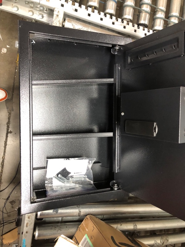 Photo 2 of 17.72" Tall Fireproof Wall Safes Between the Studs 16" Centers, Hidden Wall Safe with 2 Removable Shelf & Hidden Tray, Heavy Duty Wall Mount Safe for Firearms, Money, Jewelry, Passport Black
