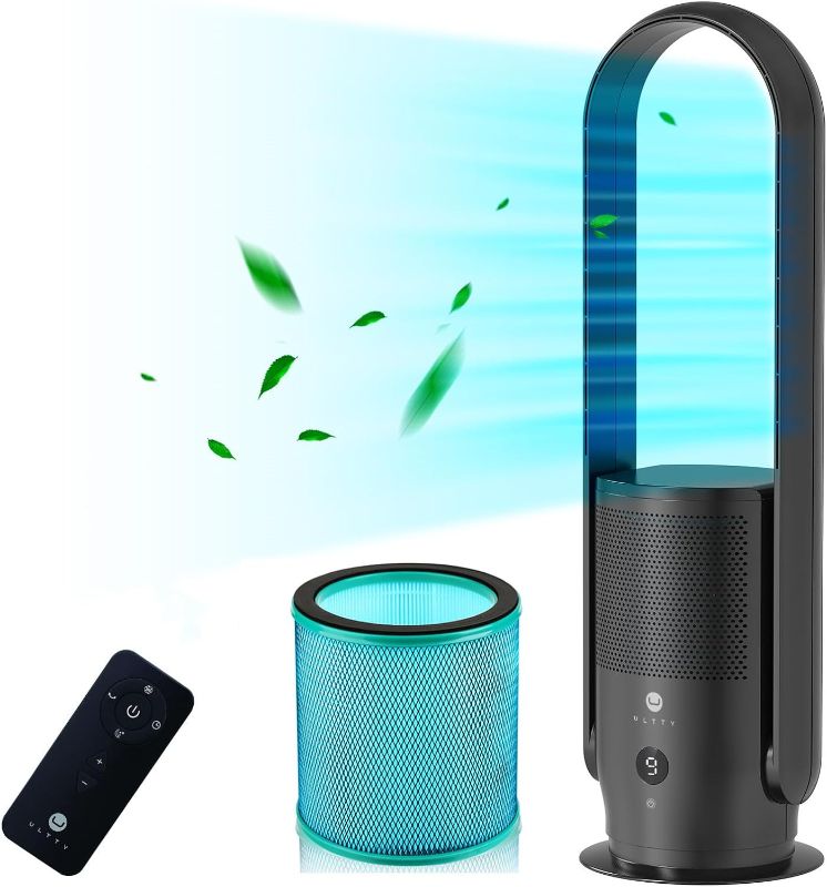 Photo 1 of ULTTY Bladeless Tower Fan and Air Purifier in one, True HEPA Filter 99.97% Smoke Dust Pollen Dander, Oscillating Tower Fan with Remote Control R022, Black
