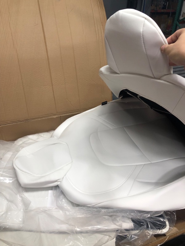 Photo 3 of Maysoo Tesla Y White seat Covers Nappa Leather Car Seat Covers,for Tesla Model Y 2023 2022 2021 2020 5 Seat All Season Car Seat Protector with Armrest Cover Accessories(White-Nappa,Model Y(Full Set)) white nappa model Y(full set)