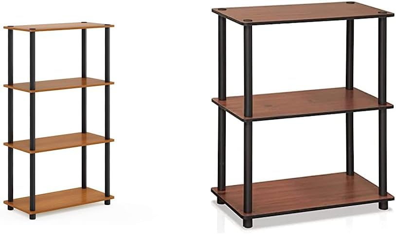 Photo 1 of *see notes* Furinno (99557LC/BK Turn-N-Tube 4-Tier Multipurpose Shelf Display Rack - Light Cherry/Black & Turn-N-Tube 3-Tier Compact Multipurpose Shelf Display Rack 