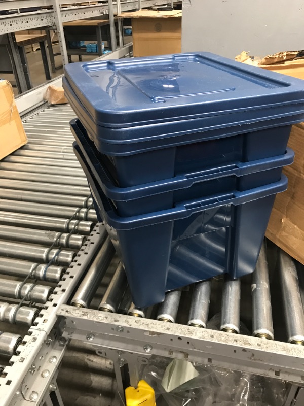 Photo 2 of *set of 3* Rubbermaid Small All-Access Tote with Lids, Stackable Storage Bins with Clear Drop-Down Door and Carry Handles, Closet Organization Containers, Blazer Blue Small