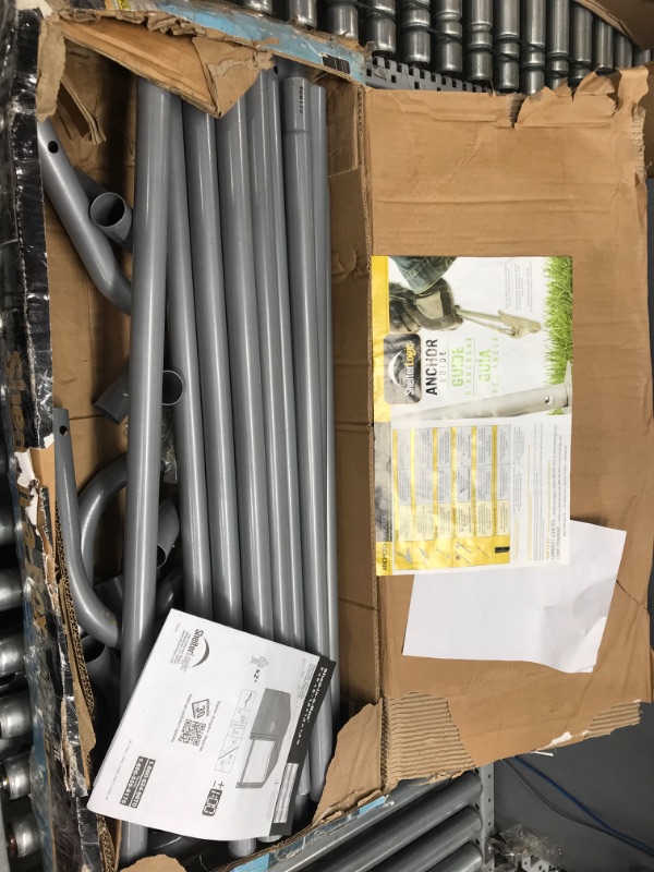 Photo 1 of ShelterLogic 6' x 6' Shed-in-a-Box All Season Steel Metal Frame Peak Roof Outdoor Storage Shed with Waterproof Cover and Heavy Duty Reusable Auger Anchors, Grey Gray 6' x 6' x 6' Peak