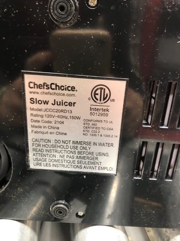 Photo 3 of * item incomplete * missing various pieces * 
Chef’sChoice Juicer Cold Press Masticating For Fruits Vegetables and Greens, 150-Watts, Red (Renewed Premium) 150-Watts Red