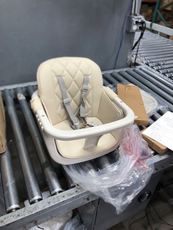 Photo 2 of 3-in-1 Convertible Wooden High Chair,Baby High Chair with Adjustable Legs & Dishwasher Safe Tray, Made of Sleek Hardwood & Premium Leatherette,Cream Color