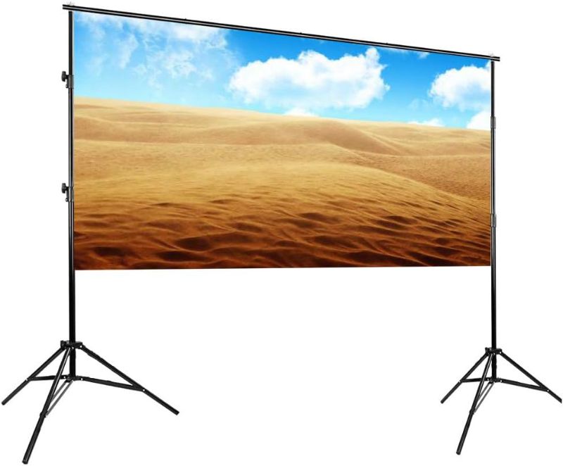 Photo 1 of Projector Screen Stand for Foldable Portable Projector Screen Outdoor Projector Movies Screen for Front and Rear Projection Also Adjustable Background Stand for 100-120 inch Screen