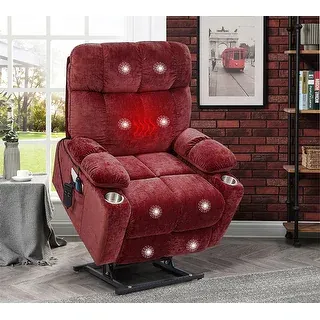 Photo 1 of (BOX 2 of 2)Electric Power Lift Recliner Chair, Vibration Massage Heated Chair for Elderly, Fabric Single Chair with 2 Side Pockets, Lounge Chair with 2 Cup Holders,1 USB Charge Port for Living Room RED