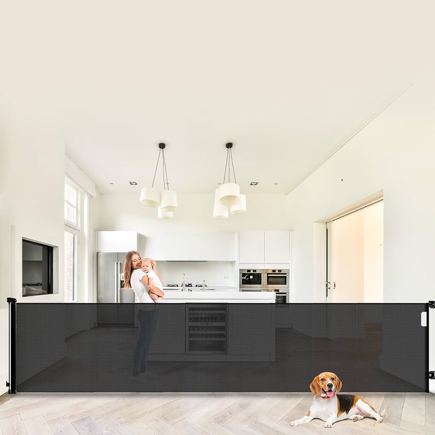 Photo 1 of 120 Inches Extra Wide Retractable Baby Gates for Large Openings, Baby Gates for Stairs, Hallways and Doorways, Dog Gates for The House Extra Large, Pet Gates for Dogs, Indoor/Outdoor Use, Black