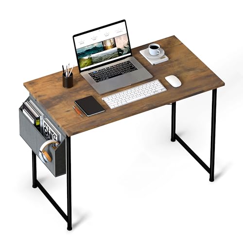 Photo 1 of HealSmart Computer Office Desk 40 Inch Writing Small Space Study Table Modern Simple Style Worktable with Storage Bag for Home, Bedroom, Brown
