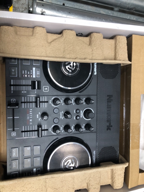 Photo 1 of DJ Controller & DMX Bundle - Complete Dj Set with Mixer, Audio Interface & Built-in Speakers – Numark Party Mix Live & SoundSwitch Micro DMX Interface with Party Lights and Built-in Speakers DJ Controller