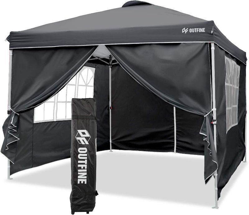 Photo 1 of 
OUTFINE Canopy 10'x10' Pop Up Commercial Instant Gazebo Tent, Fully Waterproof, Outdoor Party Canopies with 4 Removable Sidewalls, Stakes x8, Ropes...
Color:Black
Size:10*10FT