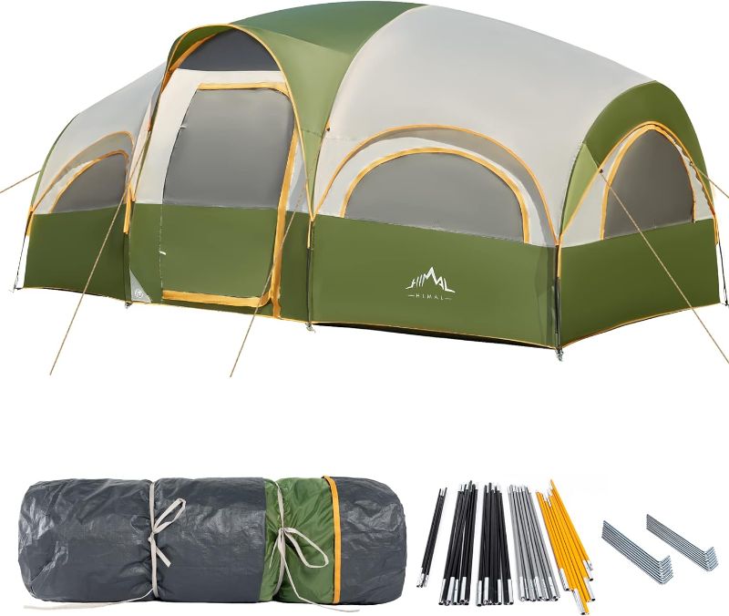 Photo 1 of 
GoHimal 8 Person Tent for Camping, Waterproof Windproof Family Tent with Rainfly, Divided Curtain Design for Privacy Space, Portable with Carry Bag
Color:Green