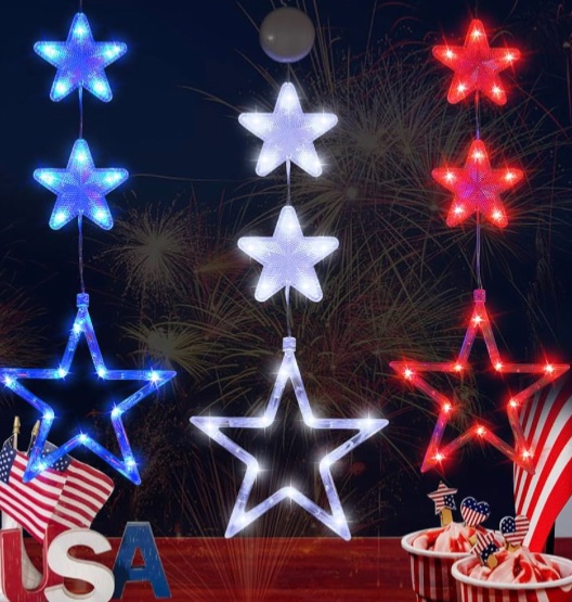 Photo 1 of 4th of July Lights, 3 Pack Red White and Blue Lights Decorations, Battery Operated Indoor Window Star Lights with Timer Function for Fourth of July, Independence Labor Memorial Day Patriotic Decor