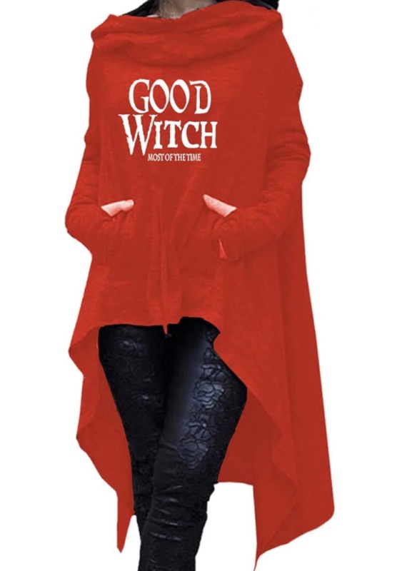 Photo 1 of *FLUORESCENT ORANGE* Women's Good Witch Tunic Casual Long Sleeve Pullover Irregular Hem Hoodies