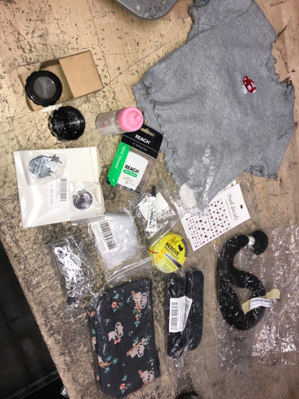 Photo 1 of 12PC Stylish Utility Goods, Cute Crop Top (Mushroom Design), Registered Nurse Pride Keychain Tags, Grinder, Floss, Nail Decals (Bees) & more! 